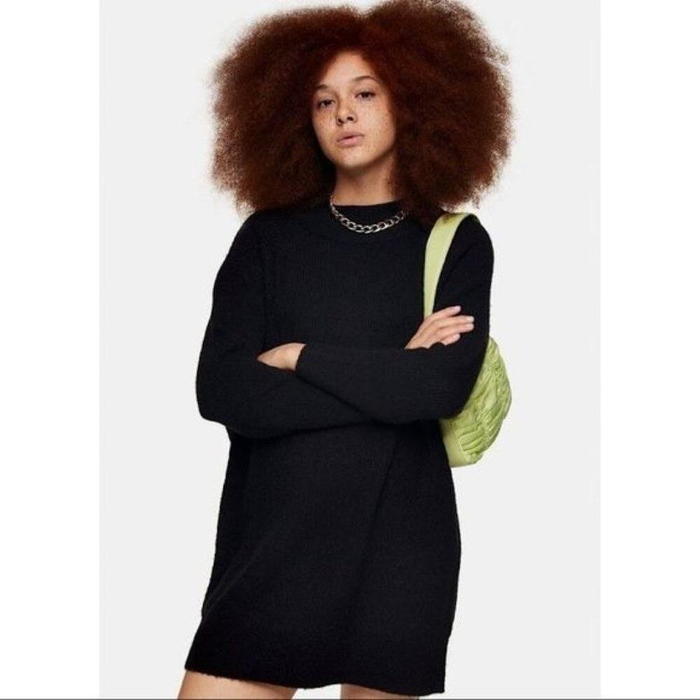 Topshop Black Oversized Knitted Sweater Dress‎ Size XS New with Tags